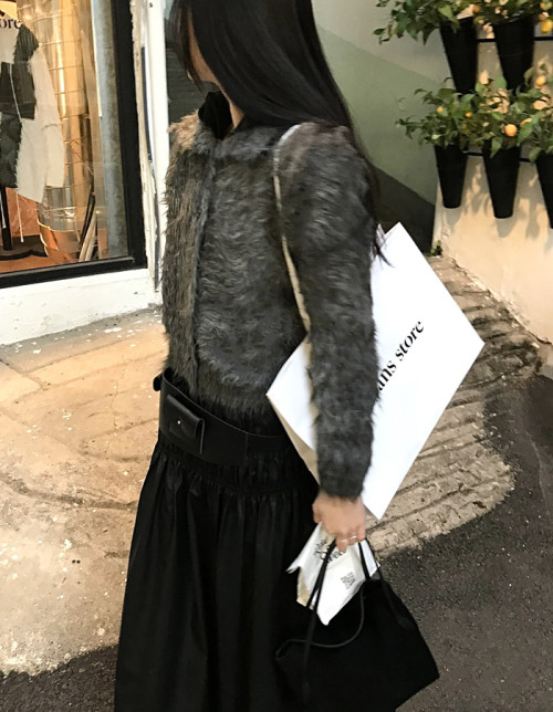 Áo khoác cardigan len mohair cổ cài khuy - Màu đen